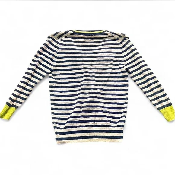 J. Crew Cardigan Striped Sweater | Navy, White, Lime Green | XS - Picture 4 of 7